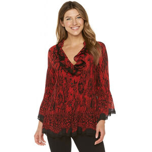 Dressbarn Top SZ 1X Red Black Lace Vamp Whimsigoth Valentines Floral Goth Grunge